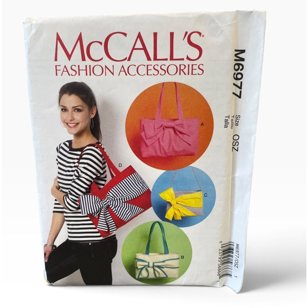 McCall's M6977 Bags One Size Tote Shoulder Accessories Bow Modern Uncut FF